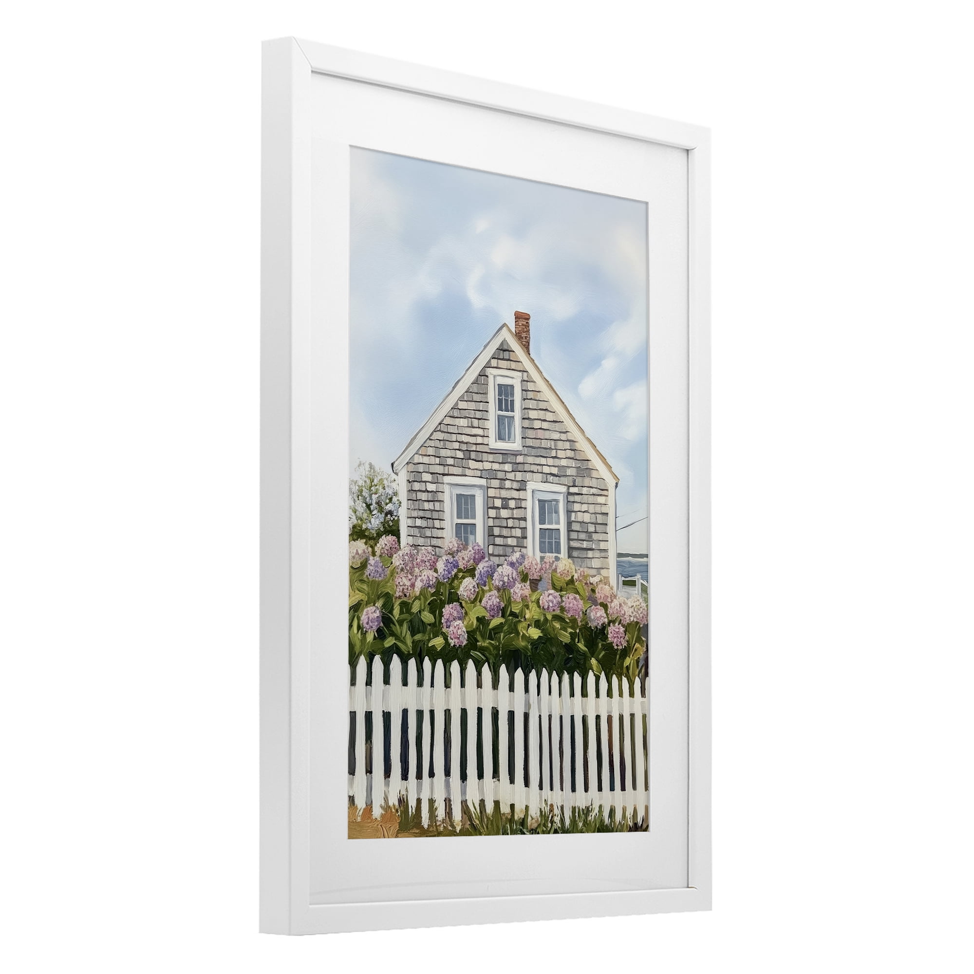 Stupell Industries Coastal Cottage Hydrangea Garden White Framed Print Under Glass, design by Sisi and Seb