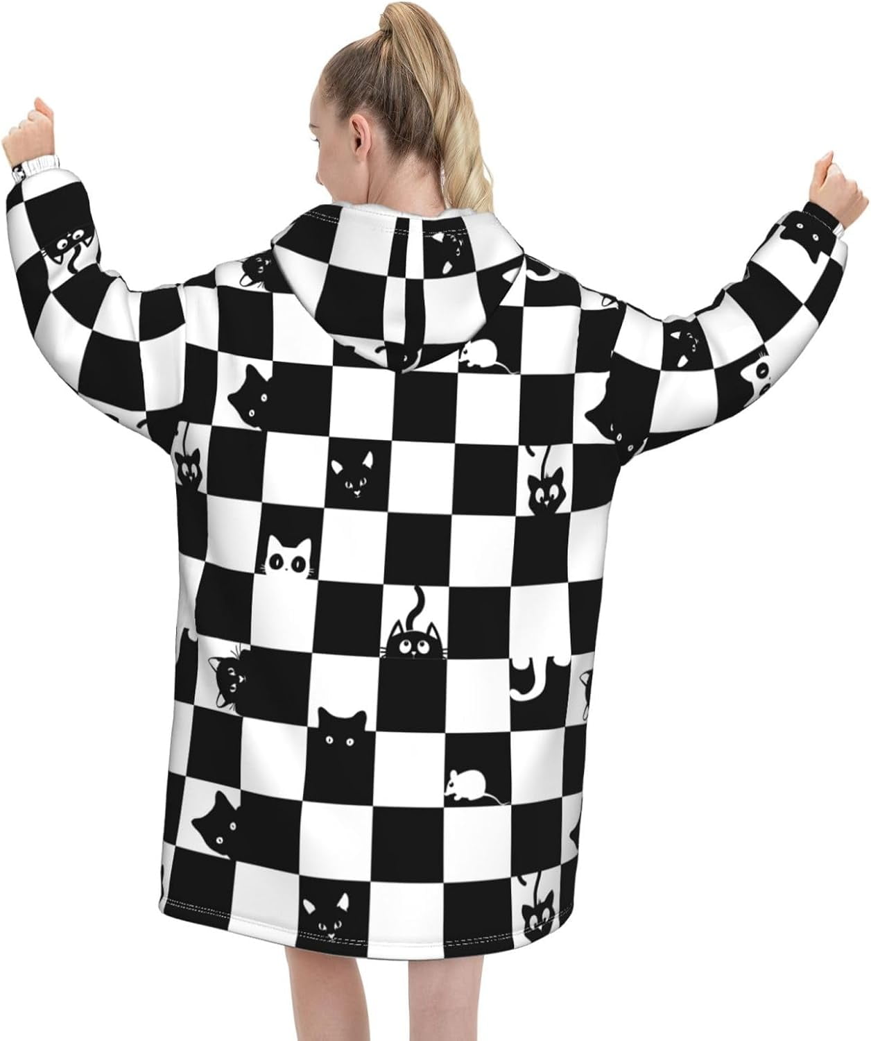 Cat Blanket Hoodie Cute Cartoon Wearable Hooded Blanket Soft Plush Warm Comfy Pajamas Fluffy Sweatshirt Blanket For Women