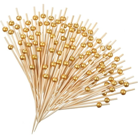 

100 Counts Faux Pearl Toothpicks Wooden Cocktail Picks Handmade Sticks Appetizer Toothpicks Decorative Cocktail Sticks for Home Party Cocktail Dessert Fruit