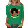 thumbnail image 2 of Fznquz Tops Women 3/4 Length Sleeve 2025 Plus Size Green T Shirt Fashion Crewneck Black History Month Womens Blouse, 2 of 5