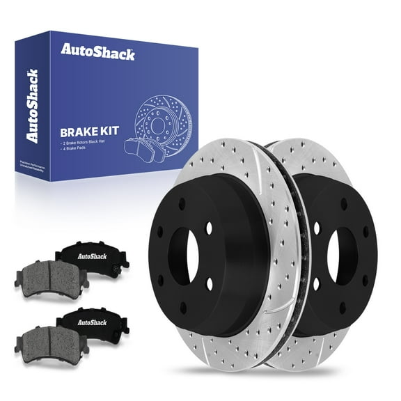 AutoShack 12.99" (330 mm) Rear Vented Drilled & Slotted Brake Rotors E-Coated   Premium Ceramic Brake Pads | Replacement for 2002-2003 GMC Sierra 1500 | 6-PC Brake Kit | ShadowGuard