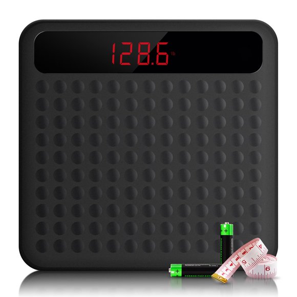 Báscula digital de baño Uten, báscula de alta precisión con tecnología de pedaleo, plataforma grande de silicona antideslizante y pantalla LCD digital, capacidad de 180 kg.
