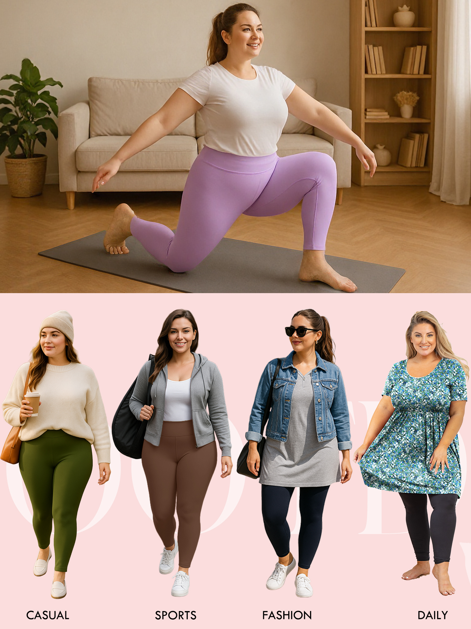 SHOWMALL Women's Plus Size High Waist Yoga Leggings Tummy Control photo 4