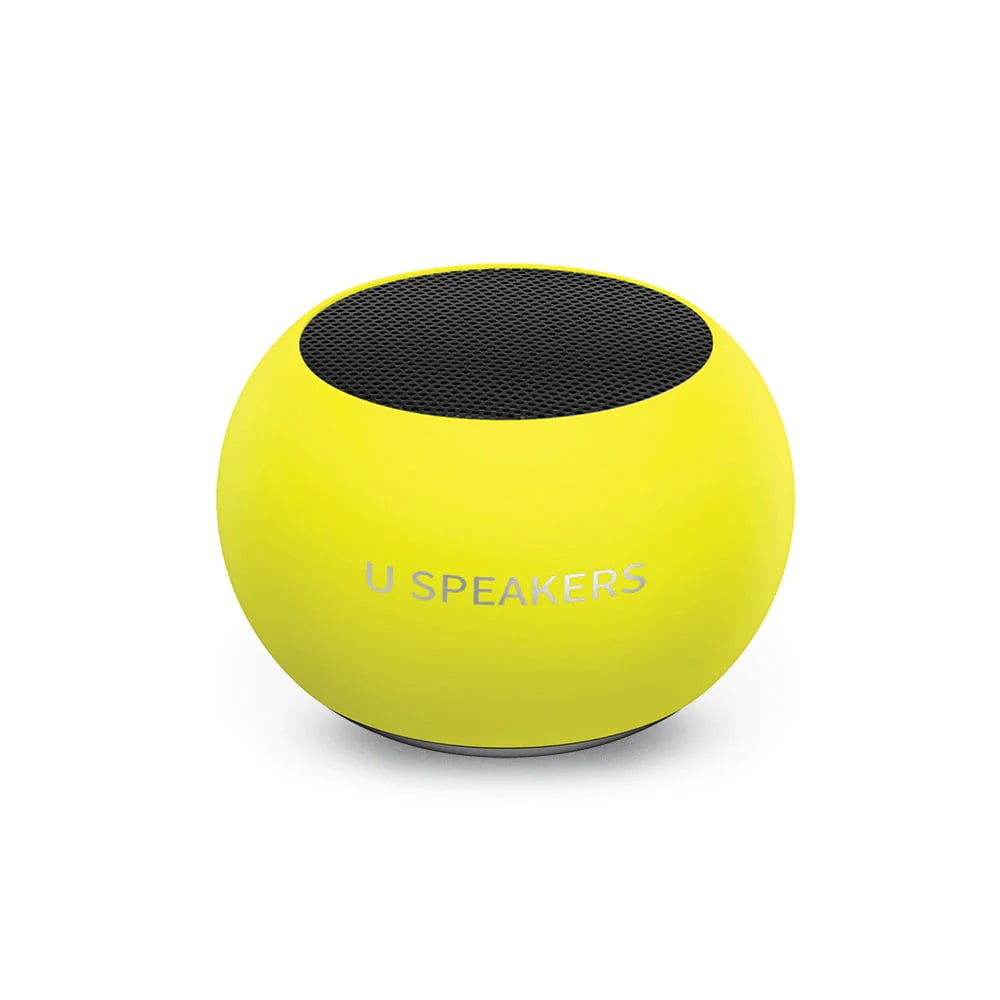 Fashionit U Speakers Mini Bluetooth Computer Speaker 2-Pack Bundle with Matching Speaker, Built-in Mic & Selfie Remote Control, for Workspace, Desktop, Laptop, Mobile, Tablet, PC - Glow Neon Yellow
