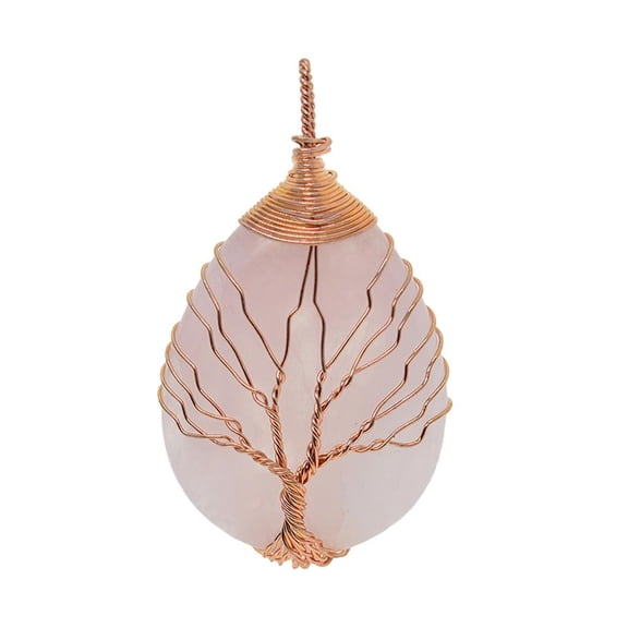 Of Life Copper Wire Wrapped Teardrop Natural Gemstones Necklace Pendant Charms, For Women Ladies Wedding Birthday Party