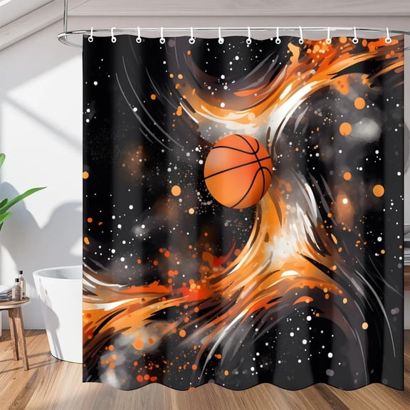 Abstract Basketball Shower Curtains, Waterproof Fabric Shower Curtain, Washable Polyester Bath Curtain for Bathroom Decor 36"W X 72"H