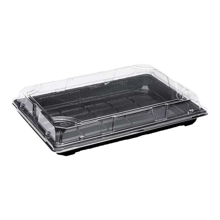 Roku Rectangle Black Plastic Large Take Out Sushi Tray - with