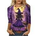 thumbnail image 2 of VKOYWKM Womens Halloween T Shirts 3/4 Sleeve Witch Graphic T Shirts Casual Round Neck Loose Fit Party Top Spooky Print Tees, 2 of 5