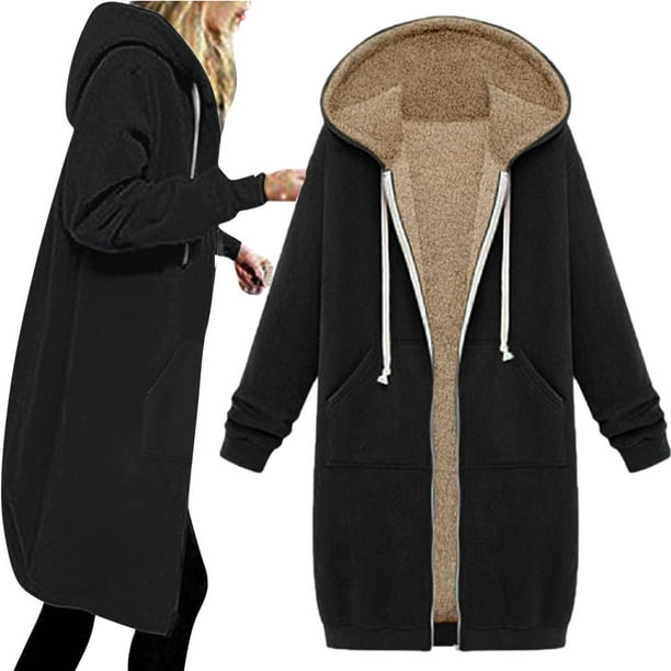 Chaquetas y abrigos casuales con capucha y manga larga para mujer, sudadera polar con capucha abierta y cremallera, abrigo largo, chaqueta, tops, abrigo para mujer