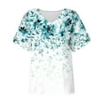 thumbnail image 4 of Wycnly Womens Blouses and Tops Dressy Plus Size Button up Lightweight Comfy Cold Shoulder Tshirts Summer Floral Print V-Neck Short Sleeve Cute Tees Tops Green XXL, 4 of 5
