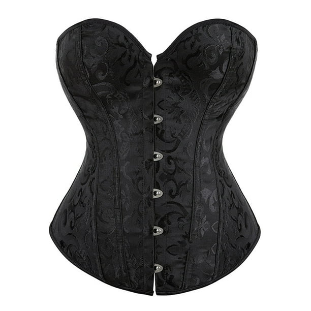 Tops de corsé Prolriy para mujer, conjuntos de top de corsé con bustier para mujer, faja de cintura de satén negro, tops góticos de talla grande, tops de mujer negros L