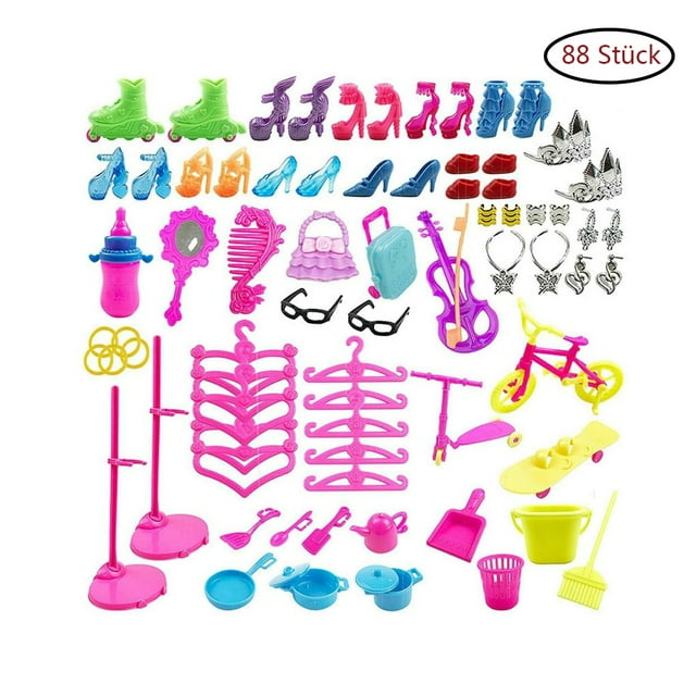88 piezas de artículos para muñecas Barbie, vestidos, zapatos, joyería, conjunto de ropa, accesorios Adepaton LL-0434