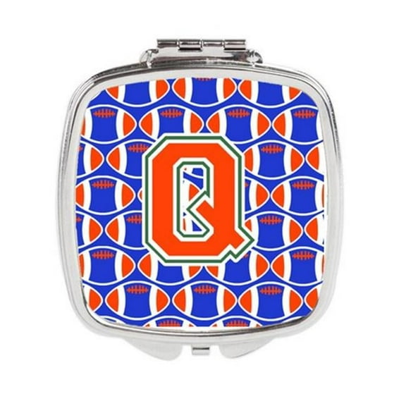Carolines Treasures Letter Q Football Green - Blue & Orange Compact Mirror