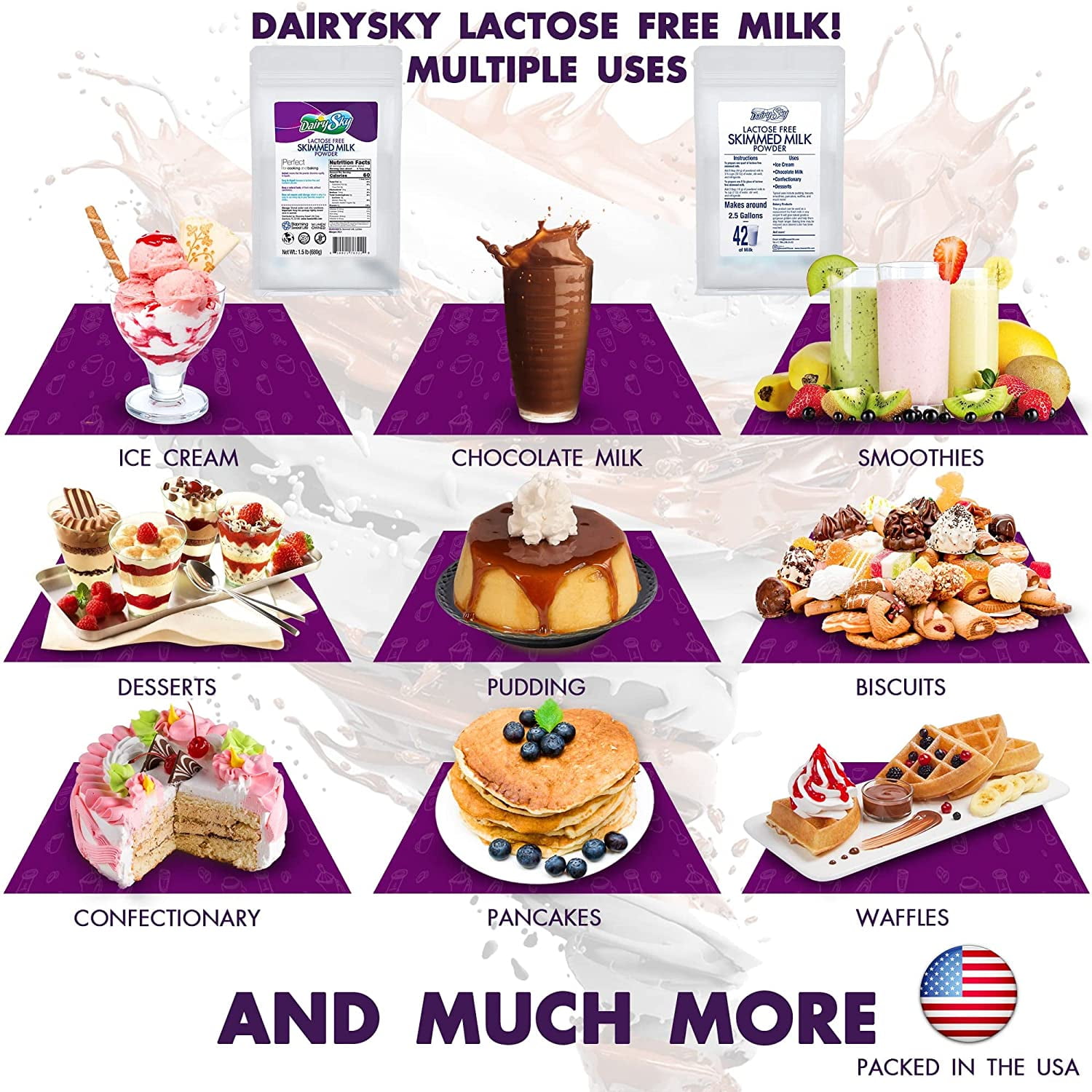 DairySky Lactose-Free Skim Milk Powder, Fat-Free, Non-GMO, Kosher, Protein & Calcium, 24 oz, 3-Pack