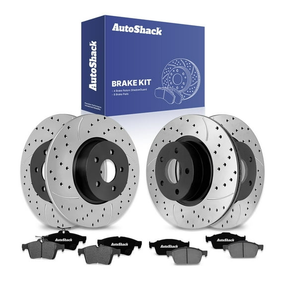 AutoShack Front Vented & Rear Solid Drilled & Slotted E-Coated Brake Rotors   Ceramic Pads 12-PC Brake Kit Replacement for 2006-2013 Volvo C70 2004-2008 Volvo S40 ShadowGuard