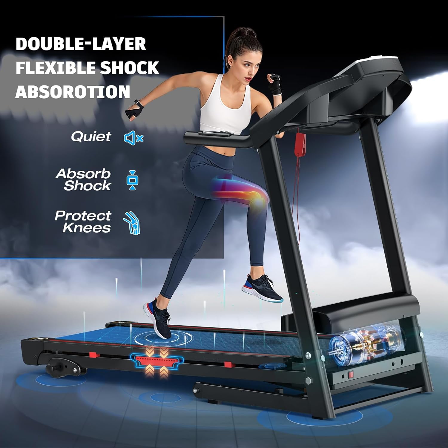 SWERTOY 3.5HP Folding Treadmill with Incline 330lb Capacity Treadmill, Shock Absorption System, Bluetooth Audio Speakers, Pulse Monitor, 12 Preset Programs Running Jogging Walking Machine