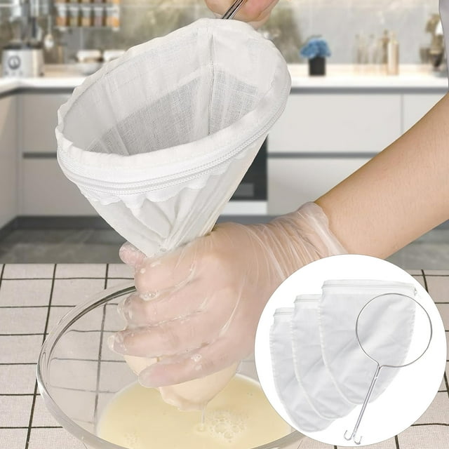 Lubelski 1 Set Milk Tea Filter Bag Ultra Fine Mesh Steel Ring Long Handle Reusable Cheesecloth Tea Nut Soy Milk Coffee Juice Filter Strainer
