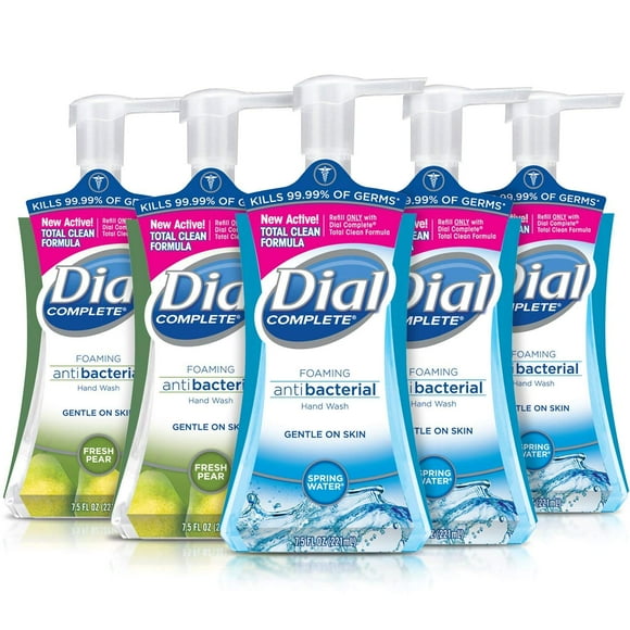 Dial Complete Antibacterial Foaming Hand Soap, 2-Scent Variety Pack, Spring Water/Fresh Pear, 7.5 Fluid Ounces Each , 5 count (Pack of 1)