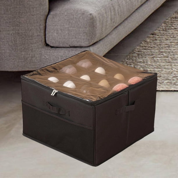 Organizador de zapatos para armario con asas, portátil, plegable, con tapa transparente, caja de almacenamiento para tacones, dormitorio, lavadero, Negro