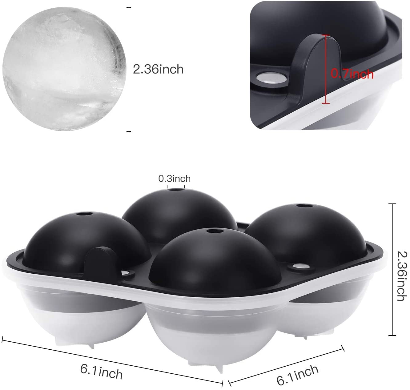 Kepooman Kitchen Reusable BPA Free Sphere Ice Ball Maker Mold for Party, Black & White Kepooman Kitchen Reusable BPA Free Sphere Ice Ball Maker Mold for Party, Black & White