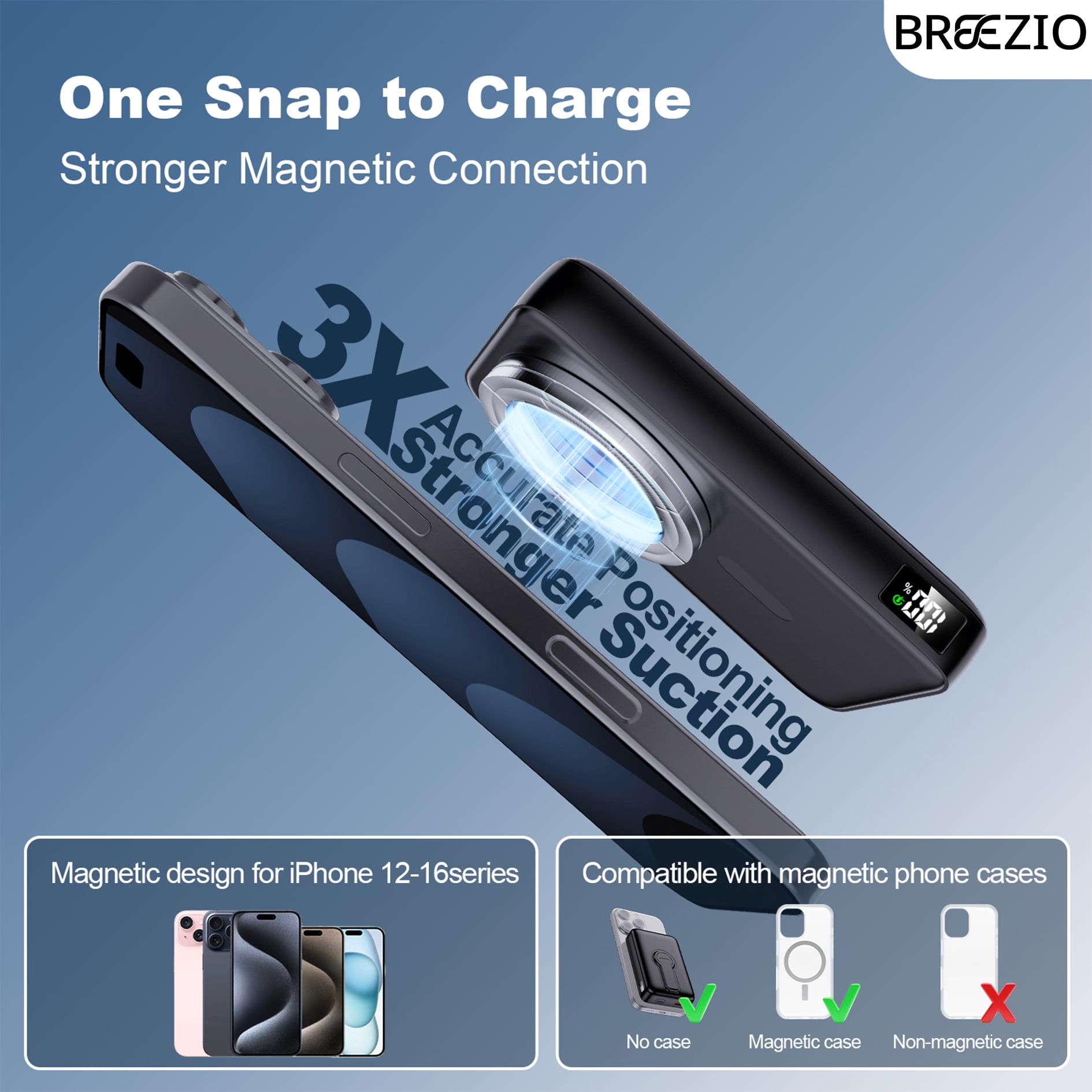 Magnetic Wireless Portable Charger, 12000mAh Power Bank, Fast Charging Battery Pack Compatible for iPhone 17/16/15/14/13, Black