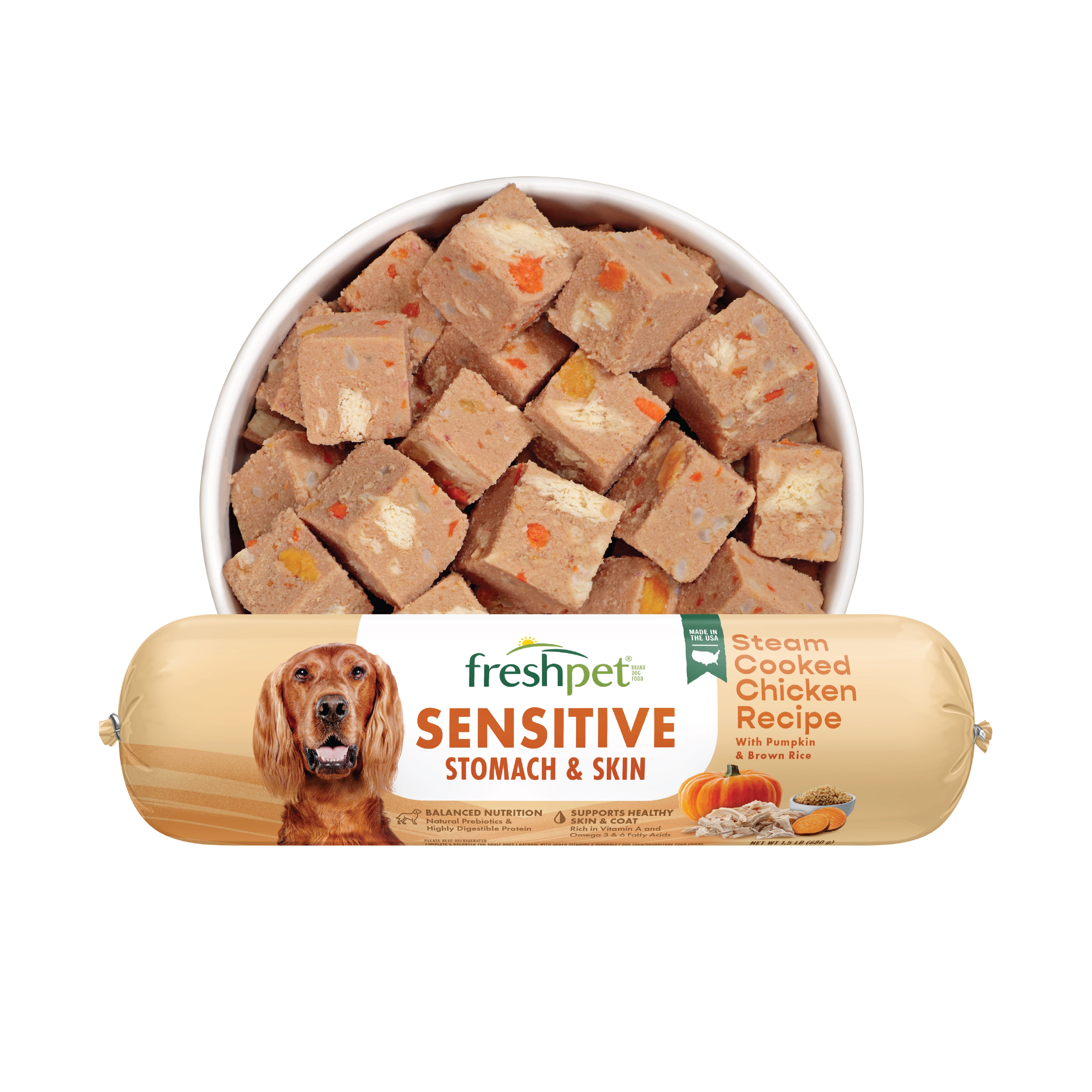 (4 pack) Freshpet Fresh Dog Food, Sensitive Stomach & Skin Chicken Recipe, Slice & Serve Roll, 1.5 lb.