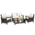 thumbnail image 4 of Costway 4PCS Patio Rattan Conversation Set Cushioned Sofa Storage Table Off White, 4 of 10