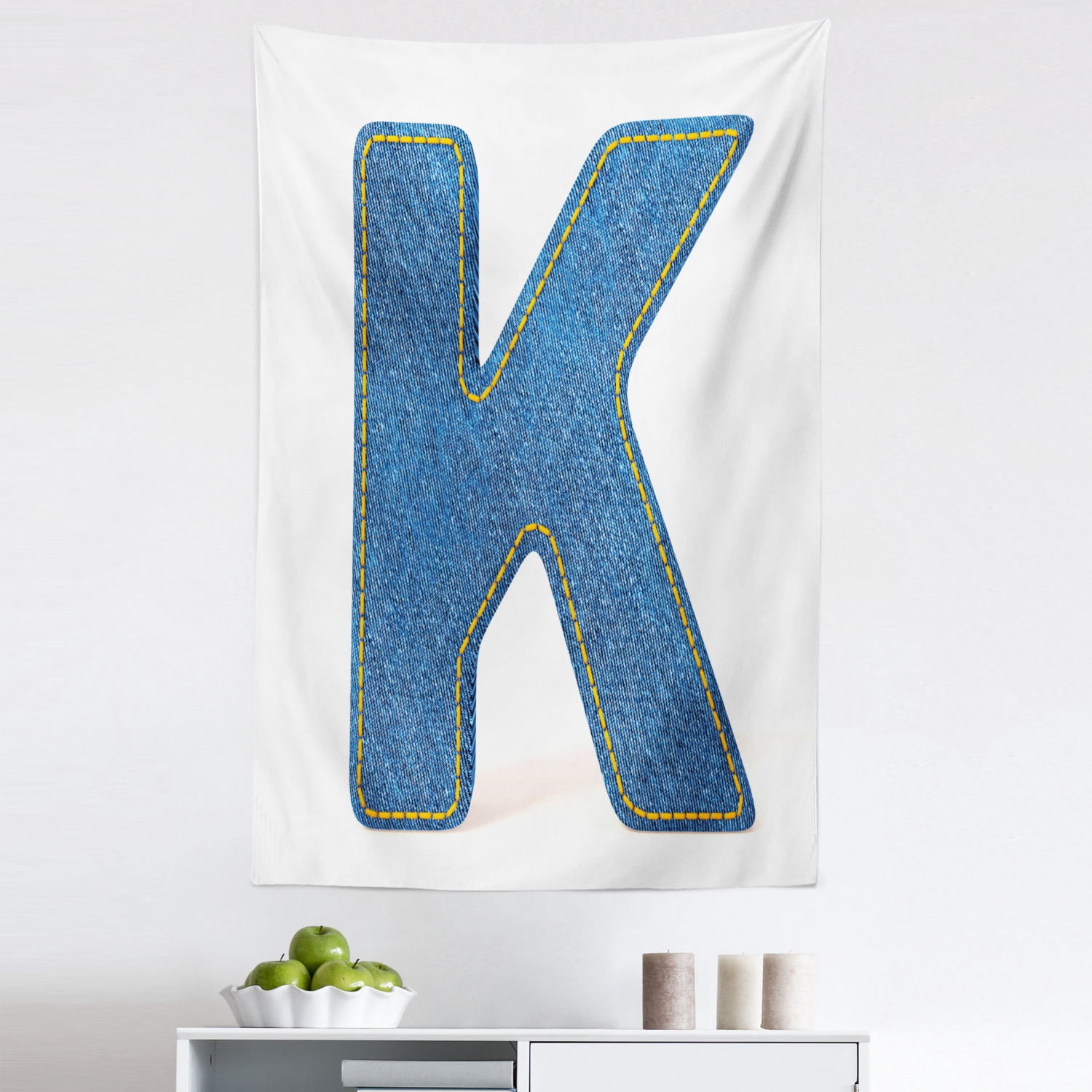 Letter K Tapestry, Alphabet Font Denim Style Blue Jean Texture ...