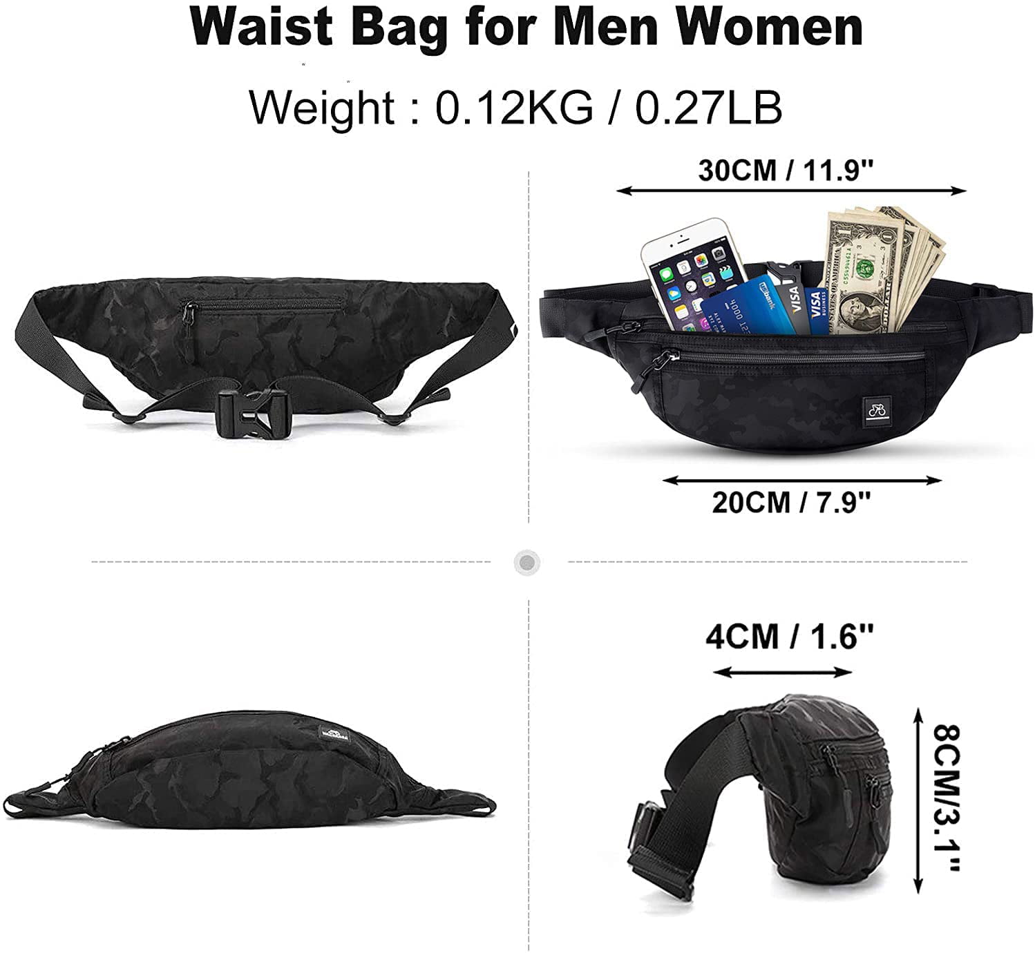 Waist Bags Fanny Pack for Men Women, Pouch Hip Bum Bag Chest Sling
