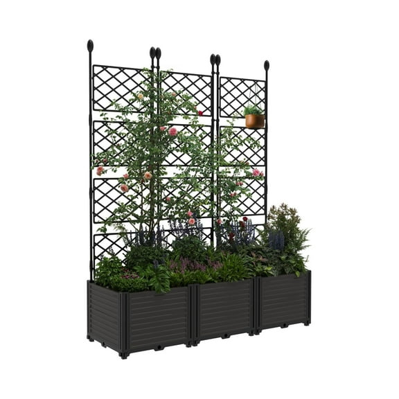 3/4/7Pcs Plastic Plant Box with Metal Trellis, Raised Garden Bed with Trellis Planter for Climbing Plant Outdoor Raised Planter Box Privacy Screen for Patio Balcony,Planter Box for Backyard Patio