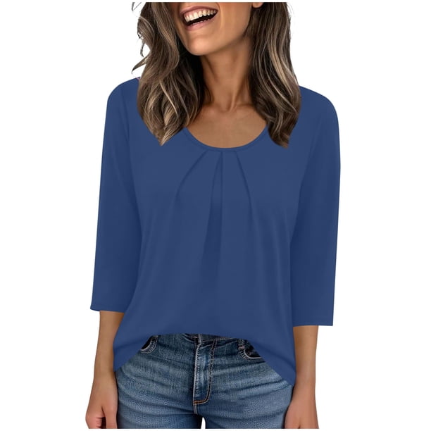 Camiseta de Manga 3/4 Impresa de Moda Casual de Ajuste Suelto de la Mujer de Verano Cómoda Primavera Y Verano
