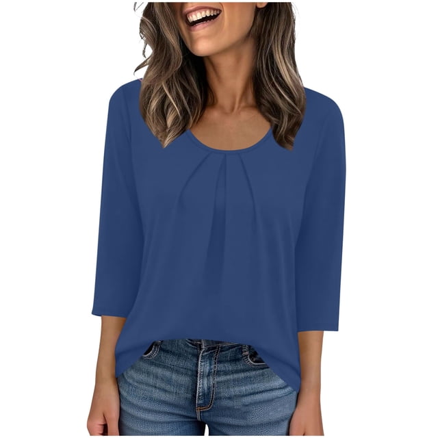 Camiseta de Manga 3/4 Impresa de Moda Casual de Ajuste Suelto de la Mujer de Verano Cómoda Primavera Y Verano