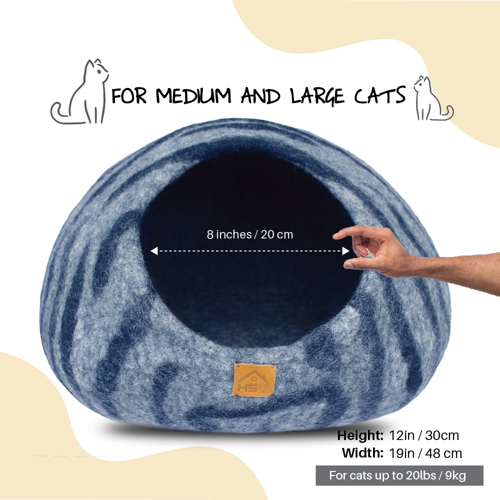 HAUSSIMPLE Wool Cat Cave Felt Bed for Kittens Cat Natural 100% Merino Wool Pet House - Gray Tiger