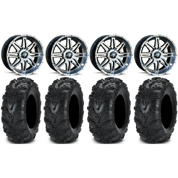MSA Dark Tint Vibe 14" UTV Wheels 27" Mud Lite II Tires Can-Am Maverick X3 / Honda Pioneer 1000 / Talon