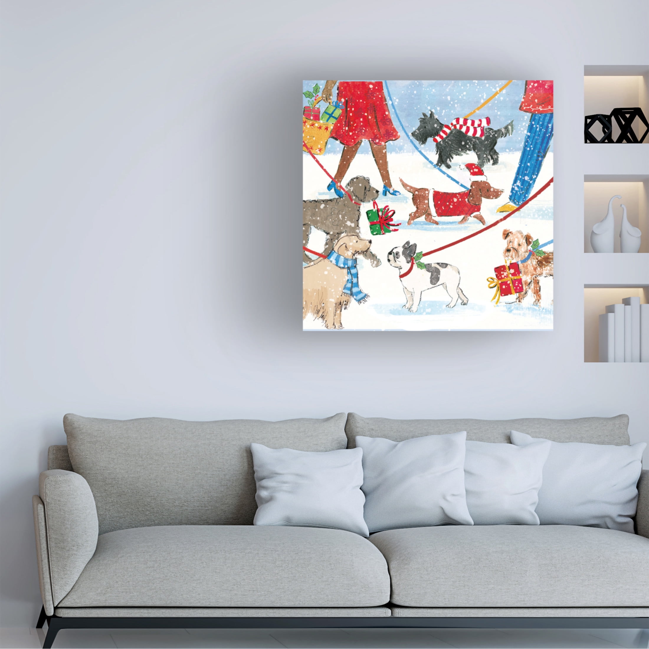 Canvas Wall Art - Paper Dove Co Ltd 'Walking Dogs' Wall Art for Living Room, Bedroom, or Office Décor by Trademark Fine Art - 35 x 35 Inches