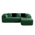 thumbnail image 2 of YIYADO 106 Inch Teddy Cloth Assembly-Free 32D Boneless Sofa, Contrast Color Design, Fluffy and Comfortable Sofa with L Shape Recliner, Living Room, Green, 2 of 5
