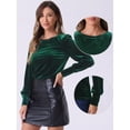 thumbnail image 2 of DARING DIVA Women's Velvet Crew Neck Puff Long Sleeve Blouses XS Dark Green, 2 of 6