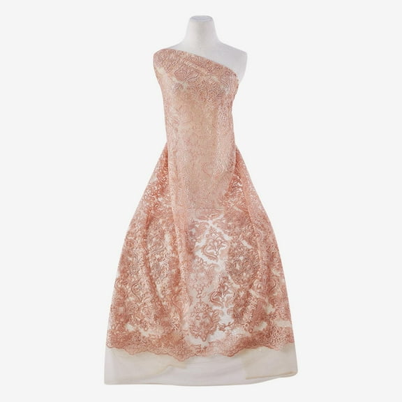 Zelouf Lori Victorian Sequin Emb Mesh  , Sewing, DIY, Crafts Fabric by the Yard, Serene Peach, 3 Yard