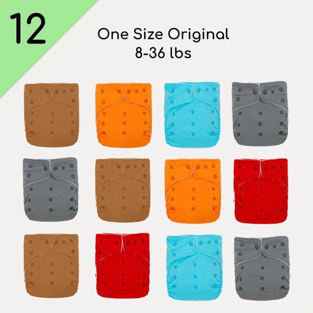 KaWaii Baby Lot de 12 Couches en Tissu à Poche Carrée Taille Unique avec 24 Inserts Super Absorbants, Lavables, Réutilisables, Anti-Fuites