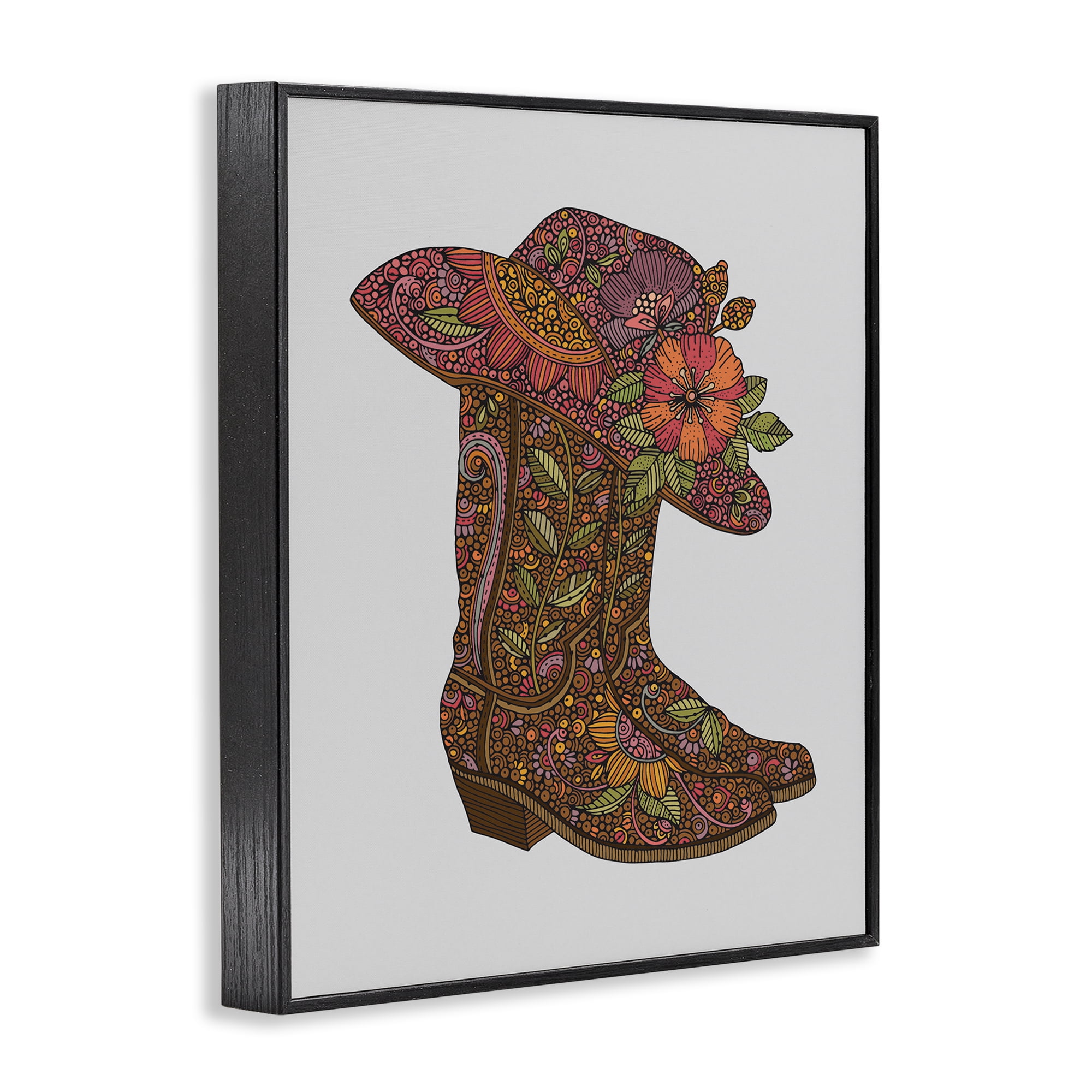 Stupell Industries Paisley Cowboy Boots Botanical & Floral Painting Black Framed Art Print Wall Art, 16 x 20