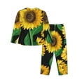 thumbnail image 2 of Kll Sunflower Print Women'S Long Sleeve Pajamas With Pants Sleepwear Loungewear 2 Set-Medium, 2 of 9