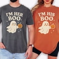 thumbnail image 2 of Yoofine Adult Matching Garment-Dyed Her Boo His Boo Halloween Ghost T-Shirt, 2 of 5