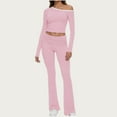 thumbnail image 2 of Miluxas Lounge Sets for Women 2 Piece Outfits Crop Tops with Fold Over Flare Leggings Spring Loungewear Fitted Pajama Sets Pink XL(XL), 2 of 4