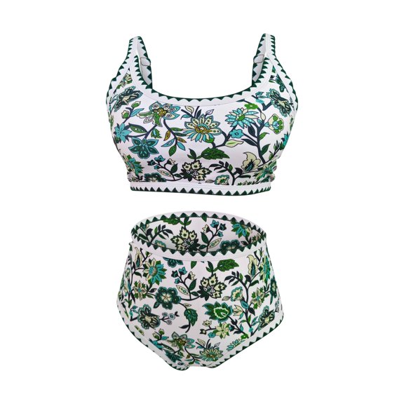 ZQUUVOU Women's Bikini Set Bikini Print 2-Piece Swimsuit High Waist Swimsuit Floral Print Swimsuit (Green,S)