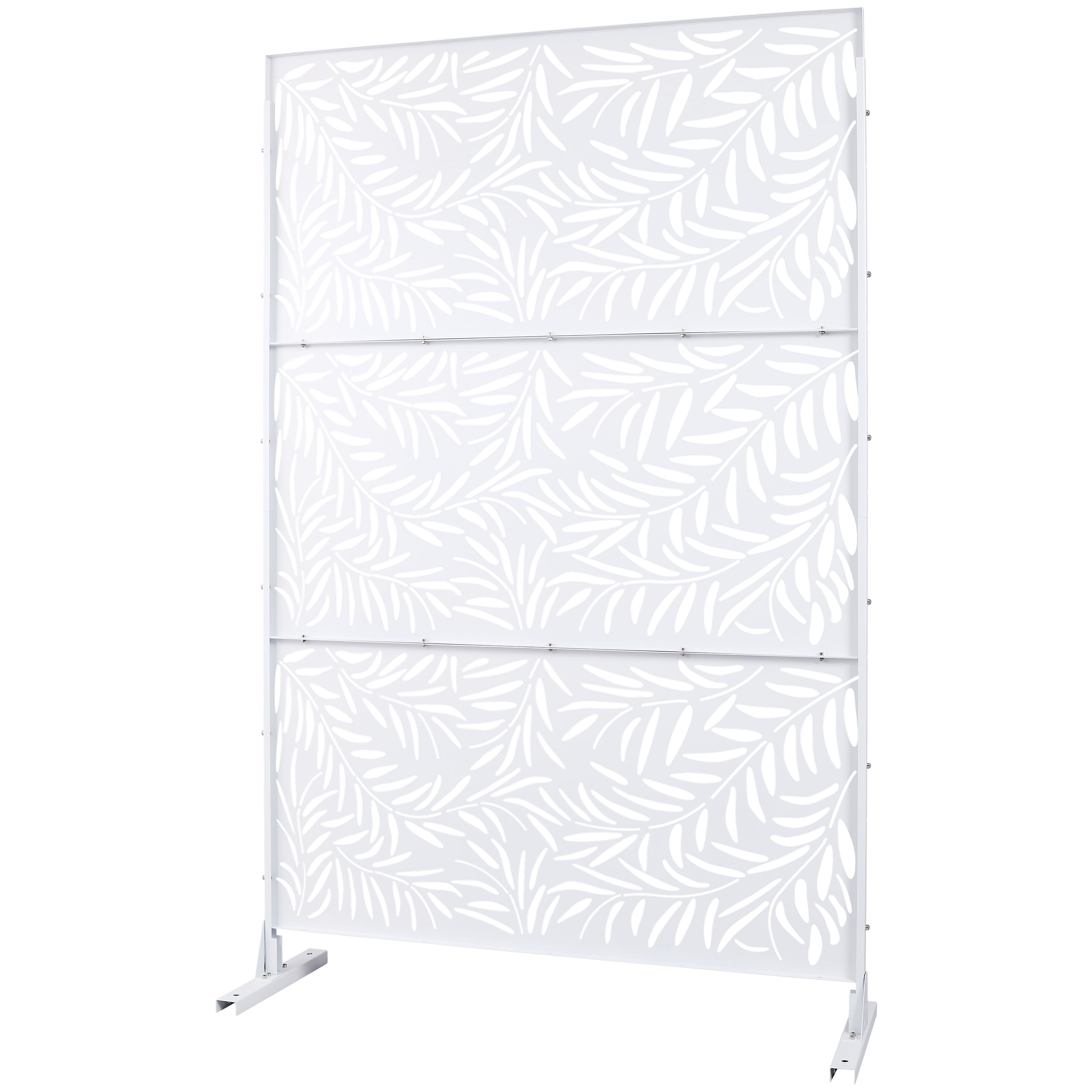 Outdoor Decor Privacy Screen, 76"Hx48"W Freestanding Metal Room Divider for Deck Balcony, Black