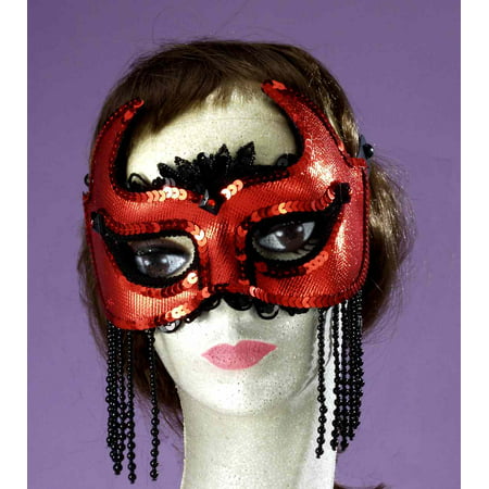 Red Sequin She-Devil Mardi Gras Costume Half Mask One Size
