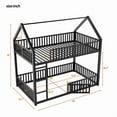 thumbnail image 5 of House Bunk Bed with Fence and Door, Metal Low Twin Over Twin Bunk Beds with Roof, Floor Bunk Loft Bed Frame,Black, 5 of 8