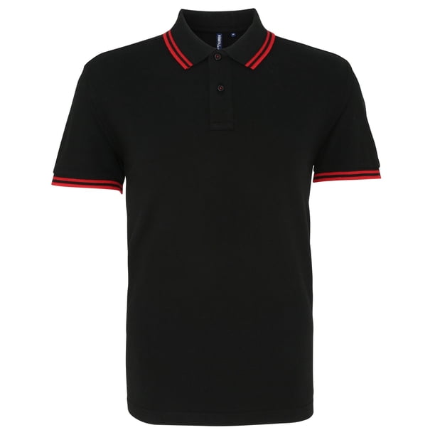 Asquith & Fox - Polo de manga corta ajuste clasico Modelo Tipped hombre caballero (Negro/Rojo)