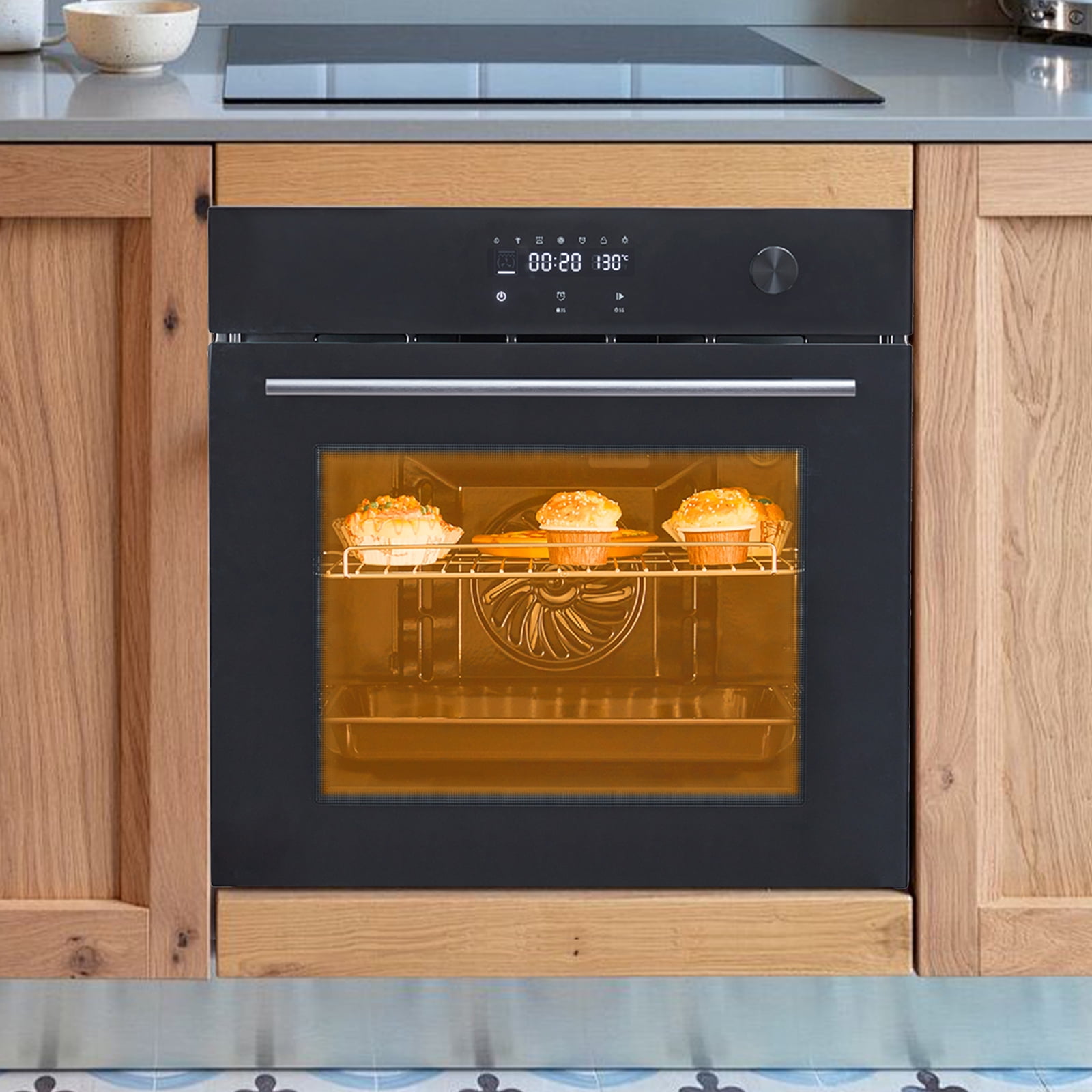 Garveehome Single Wall Oven, 24 Inch Electric Wall Oven with 8 Cooking Modes, 3000W 2.5Cu.Ft Built In Electric Oven with Touch Control, Timer, Triple Layer Glass Door for Kitchen