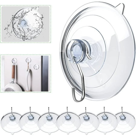 

Suction Cup Hooks 2.5 Inches Clear PVC Suction Cups with Metal Hooks 7 LB Heavy Duty Removable Large Suction Cups for Kitchen Bathroom Shower Wall Window Glass Door - 8 Packs